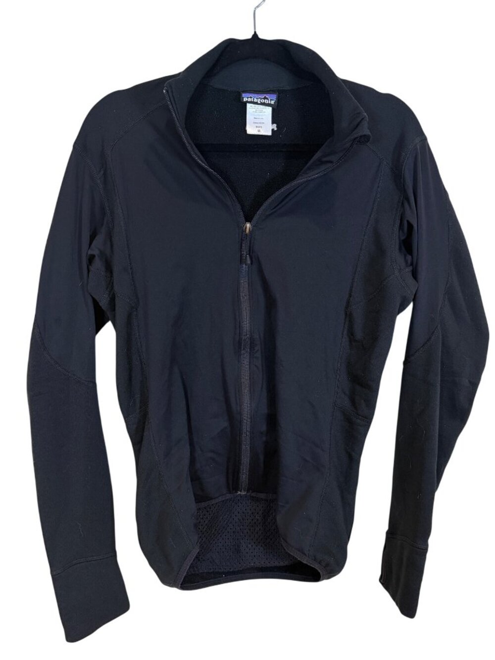 Patagonia Men’s M Black Full Zip Fleece Cycling Jacket Rear Zip Pocket Thumbhole